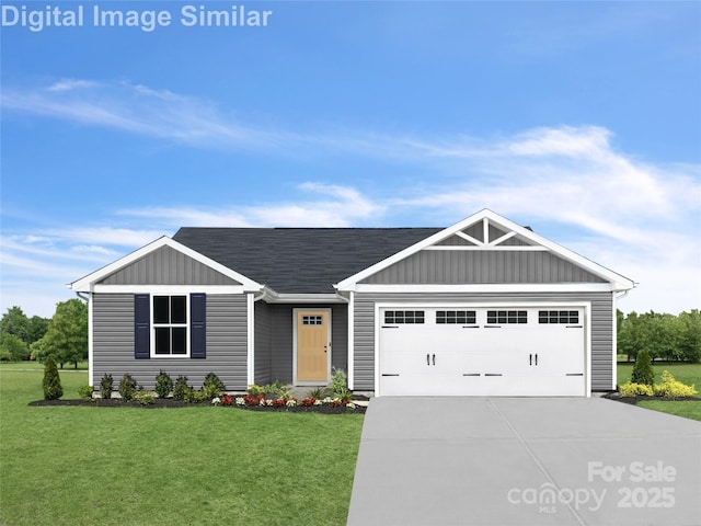10127 Florentine Way, Charlotte, NC 28214 - view of front of house with concrete driveway, an attached garage, a front yard, and board and batten siding
