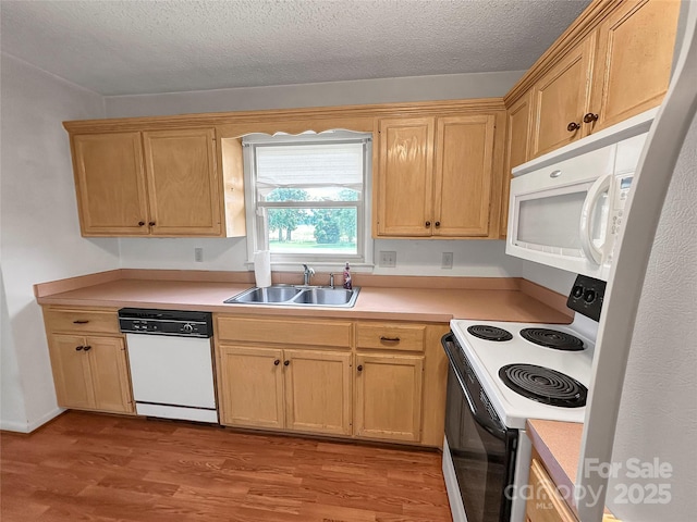 305 Rockdale Rd, Lawndale, NC 28090 - kitchen with white appliances, wood finished floors, light countertops, and a textured ceiling
