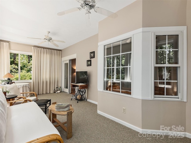 306 Croydon Dr, Hendersonville, NC 28791 - carpeted living area with baseboards and a ceiling fan