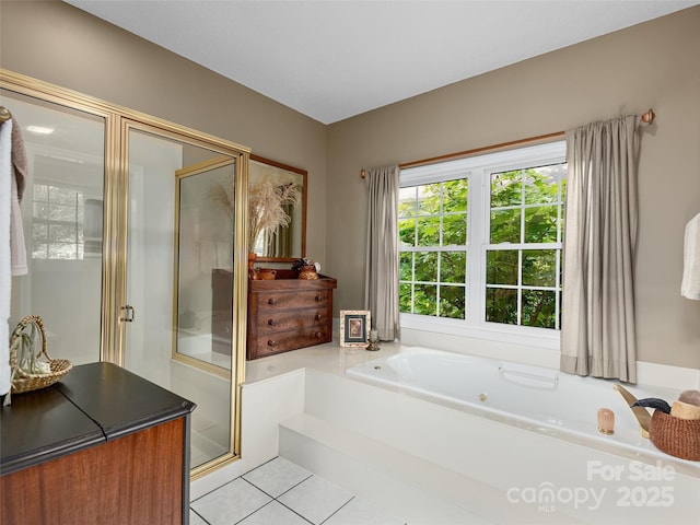 306 Croydon Dr, Hendersonville, NC 28791 - full bath featuring a shower stall, a whirlpool tub, and tile patterned floors