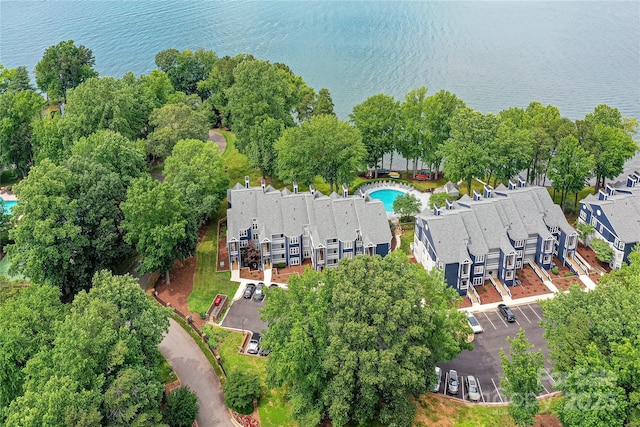 303 NW Dr, Davidson, NC 28036 - bird's eye view of a nearby body of water and a pool area