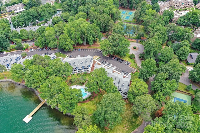 303 NW Dr, Davidson, NC 28036 - aerial view of property and surrounding area with a large body of water and a tree filled landscape