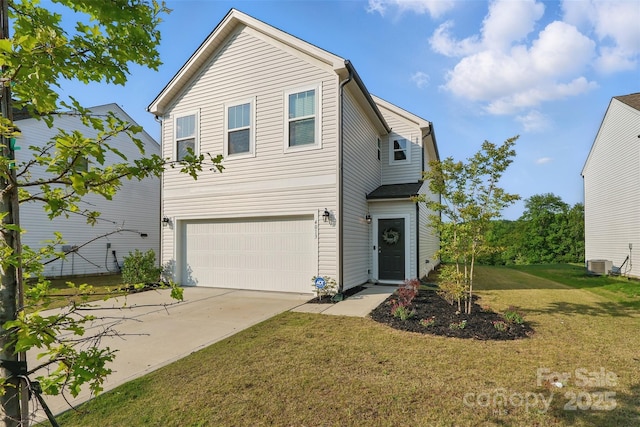 4013 Southern Pine Dr, Mount Holly, NC 28120 - traditional home with a garage, a front lawn, concrete driveway, and central AC