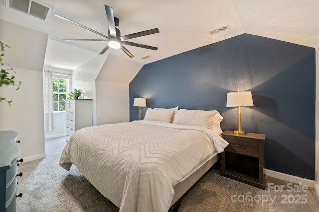 1925 Sandal Brook Rd, Indian Land, SC 29707 - carpeted bedroom featuring vaulted ceiling, baseboards, and ceiling fan