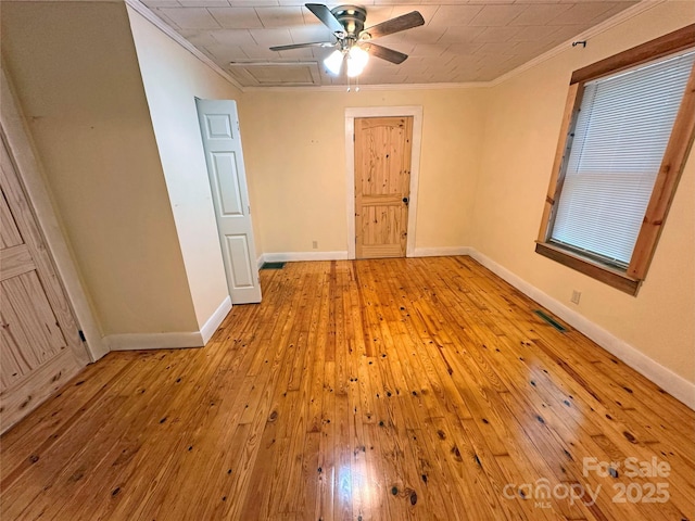 2131 E NC-10 Hwy, Conover, NC 28613 - unfurnished room with ornamental molding, light wood-type flooring, baseboards, and ceiling fan