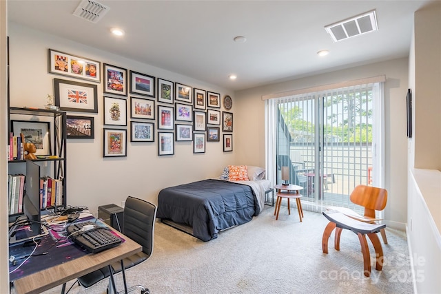 819 Anderson St, Charlotte, NC 28205 - carpeted bedroom with a desk, access to outside, and recessed lighting