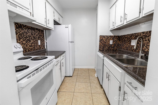 326 Orchard Trace Ln Unit 3, Charlotte, NC 28213 - kitchen featuring white appliances, a sink, dark countertops, and white cabinetry