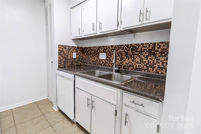326 Orchard Trace Ln Unit 3, Charlotte, NC 28213 - kitchen featuring dishwasher, a sink, white cabinetry, tasteful backsplash, and light tile patterned floors