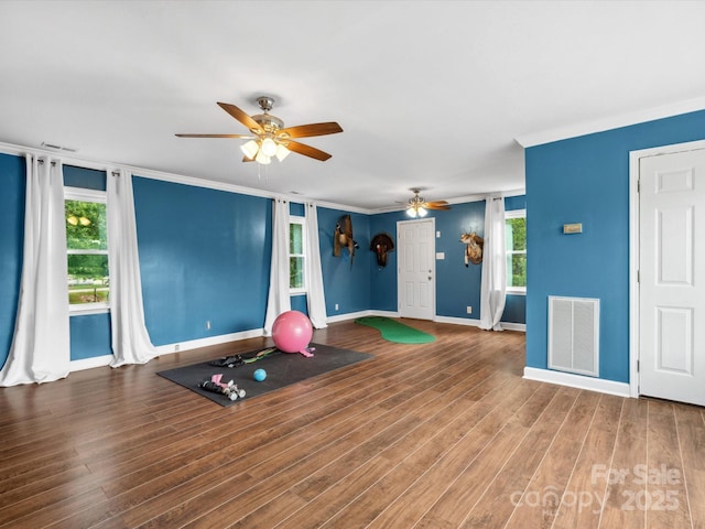 1238 Carl Allen Rd, Edgemoor, SC 29712 - exercise room with ceiling fan, healthy amount of natural light, baseboards, and wood finished floors