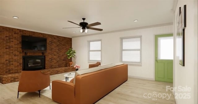 1238 Carl Allen Rd, Edgemoor, SC 29712 - living room featuring light wood-type flooring, crown molding, plenty of natural light, and ceiling fan