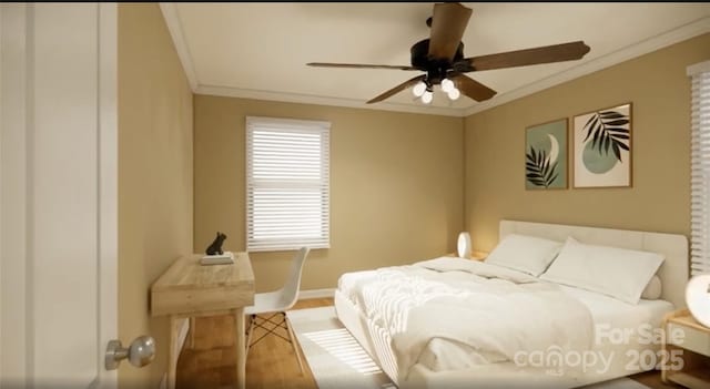 1238 Carl Allen Rd, Edgemoor, SC 29712 - bedroom featuring ornamental molding, wood finished floors, and ceiling fan