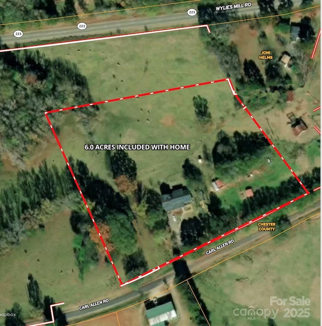 1238 Carl Allen Rd, Edgemoor, SC 29712 - aerial overview of property's location with property boundaries highlighted