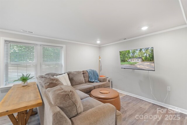 4410 Burgin St, Kannapolis, NC 28081 - living room with crown molding, light wood-style flooring, and recessed lighting
