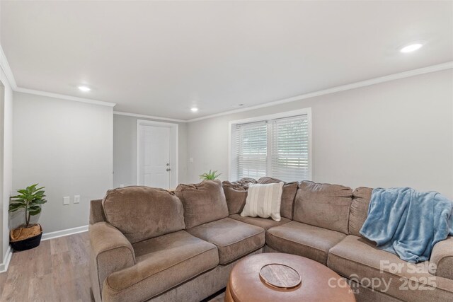 4410 Burgin St, Kannapolis, NC 28081 - living area featuring light wood-type flooring, recessed lighting, and ornamental molding