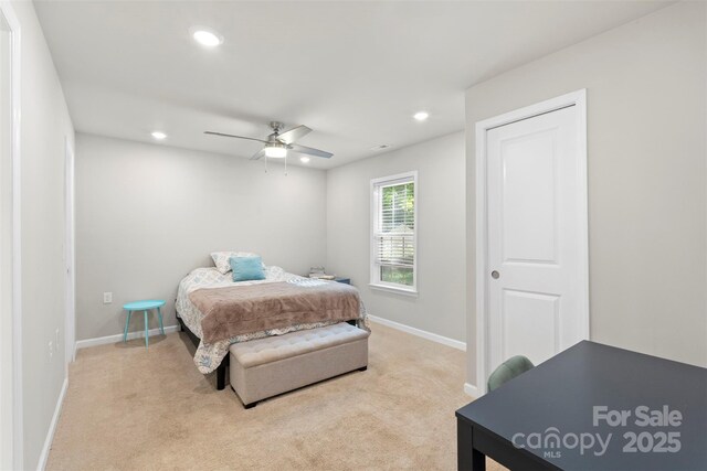 4410 Burgin St, Kannapolis, NC 28081 - bedroom featuring light carpet, recessed lighting, and ceiling fan