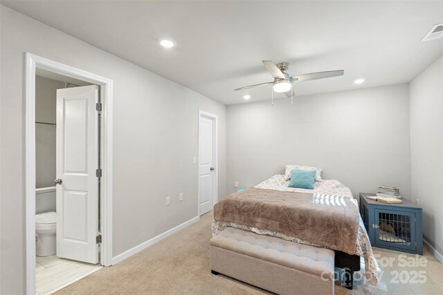 4410 Burgin St, Kannapolis, NC 28081 - bedroom with light carpet, recessed lighting, ensuite bathroom, and ceiling fan
