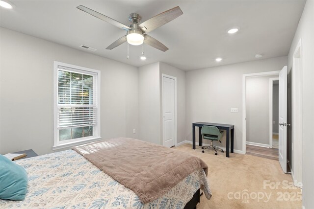 4410 Burgin St, Kannapolis, NC 28081 - bedroom featuring recessed lighting, light colored carpet, and a ceiling fan