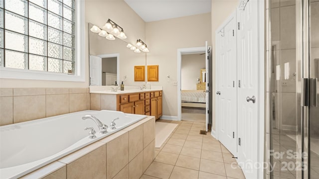 4115 Birkshire Hts, Fort Mill, SC 29708 - full bath featuring double vanity, a bath, tile patterned floors, a shower stall, and baseboards