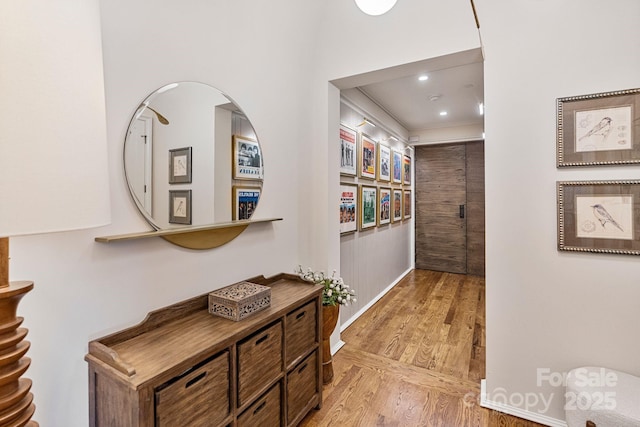 1172 Queens Rd, Charlotte, NC 28207 - corridor with light wood-type flooring, baseboards, and recessed lighting