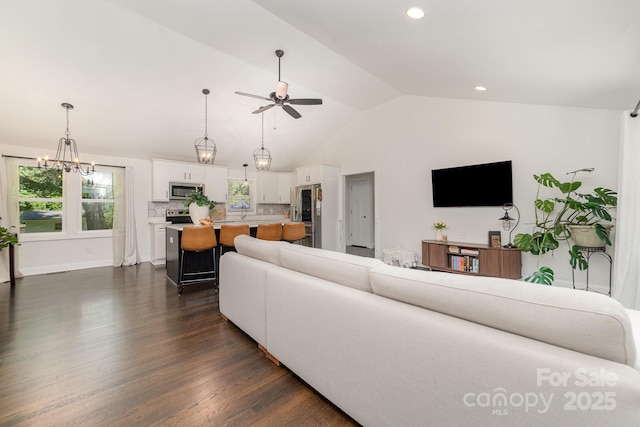 3250 Celanese Rd, Rock Hill, SC 29732 - living area with dark wood-type flooring, a ceiling fan, a chandelier, healthy amount of natural light, and recessed lighting