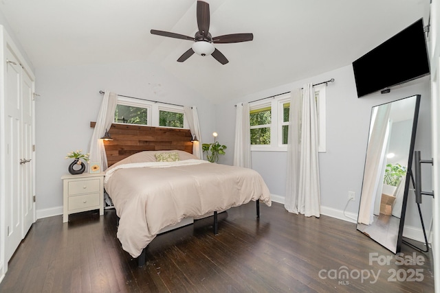 3250 Celanese Rd, Rock Hill, SC 29732 - bedroom with vaulted ceiling, dark wood finished floors, baseboards, and a ceiling fan