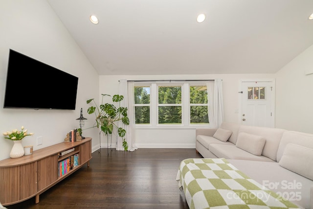 3250 Celanese Rd, Rock Hill, SC 29732 - living area featuring lofted ceiling, wood finished floors, baseboards, and recessed lighting