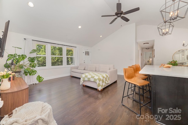 3250 Celanese Rd, Rock Hill, SC 29732 - bedroom with lofted ceiling, dark wood-type flooring, baseboards, recessed lighting, and a chandelier