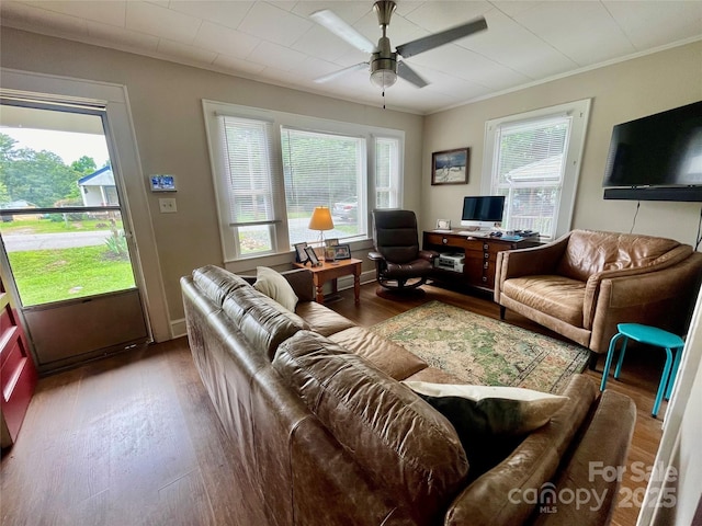 106 Peacock Ave, Lexington, NC 27292 - living room with wood finished floors, ceiling fan, ornamental molding, and a desk