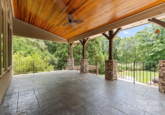 1108 Shinnecock Ln, Waxhaw, NC 28173 - view of patio / terrace with a ceiling fan and view of scattered trees