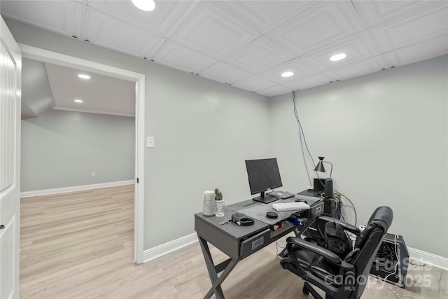2011 Hampton Heights St, Lenoir, NC 28645 - office space with recessed lighting, light wood finished floors, and baseboards