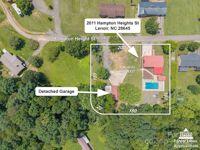 2011 Hampton Heights St, Lenoir, NC 28645 - aerial overview of property's location featuring property boundaries highlighted