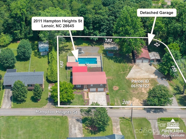 2011 Hampton Heights St, Lenoir, NC 28645 - aerial overview of property's location featuring property boundaries highlighted and a pool