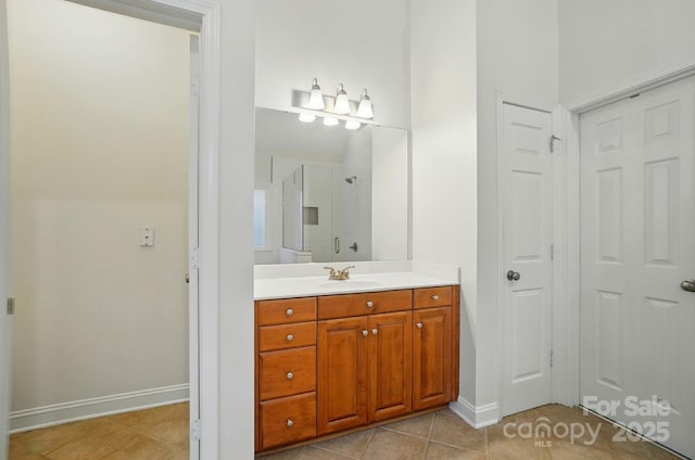 129 N Audubon Ave, Mooresville, NC 28117 - bathroom featuring vanity, a stall shower, and tile patterned floors
