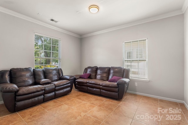 4764 Brockton Ct NW, Concord, NC 28027 - living room featuring ornamental molding, light tile patterned flooring, and baseboards