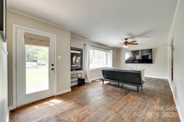 739 Springdale Rd, Rock Hill, SC 29730 - living area featuring a ceiling fan, ornamental molding, and wood finished floors