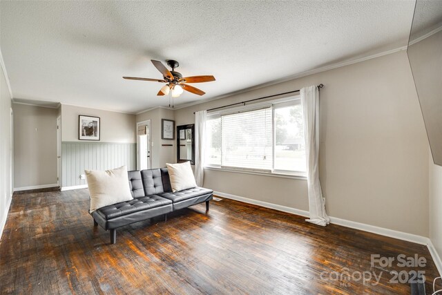 739 Springdale Rd, Rock Hill, SC 29730 - sitting room featuring a ceiling fan, wood finished floors, ornamental molding, and a textured ceiling