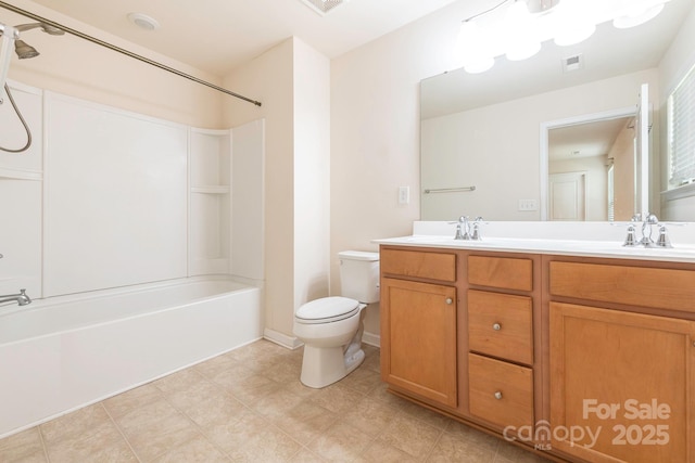 709 Volta Dr NW, Concord, NC 28027 - bathroom featuring shower / bathtub combination, double vanity, and toilet