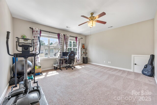 12312 Mcallister Park Dr, Charlotte, NC 28277 - carpeted office with a ceiling fan and baseboards