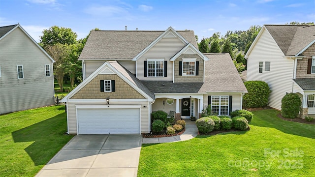 12312 Mcallister Park Dr, Charlotte, NC 28277 - view of front of property with concrete driveway, a front lawn, a garage, and roof with shingles