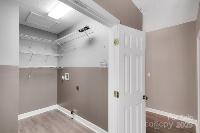 3333 Roberta Rd, Concord, NC 28027 - laundry room with hookup for a washing machine, attic access, and wood finished floors