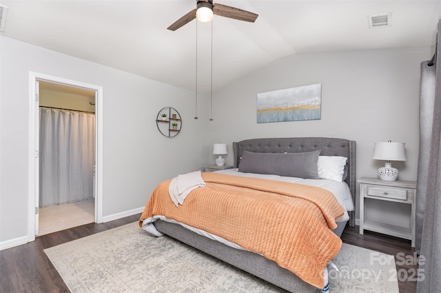 2945 Duvalla Ave, Charlotte, NC 28209 - bedroom with wood finished floors, vaulted ceiling, and a ceiling fan
