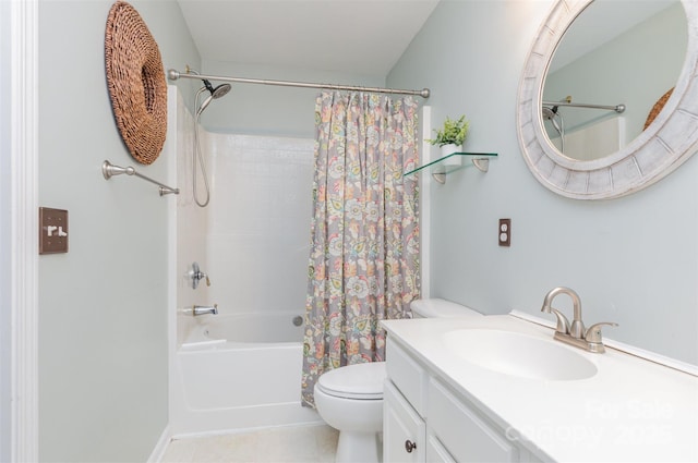 2945 Duvalla Ave, Charlotte, NC 28209 - bathroom with shower / bath combination with curtain, vanity, and tile patterned floors