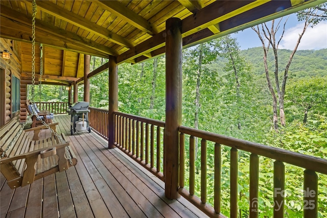 536 Tawodi Trl, Maggie Valley, NC 28751 - wooden terrace featuring area for grilling and a forest view