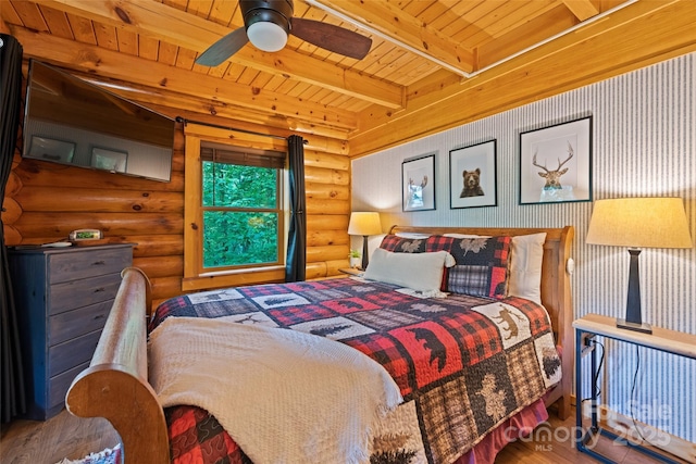 536 Tawodi Trl, Maggie Valley, NC 28751 - bedroom featuring log walls, wood ceiling with exposed beams, and wood finished floors