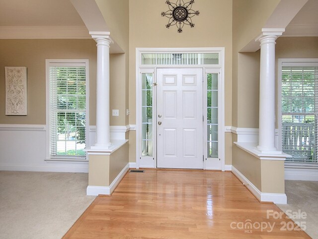 155 Culpeze Rd, Mooresville, NC 28117 - entrance foyer with ornate columns, plenty of natural light, and crown molding