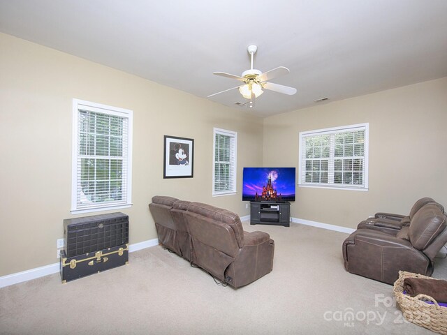 155 Culpeze Rd, Mooresville, NC 28117 - carpeted living area with a ceiling fan and baseboards