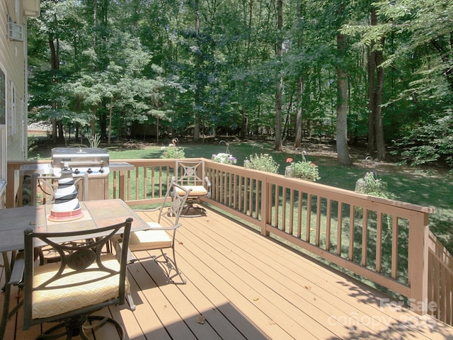 155 Culpeze Rd, Mooresville, NC 28117 - wooden deck with outdoor dining area, area for grilling, and view of scattered trees