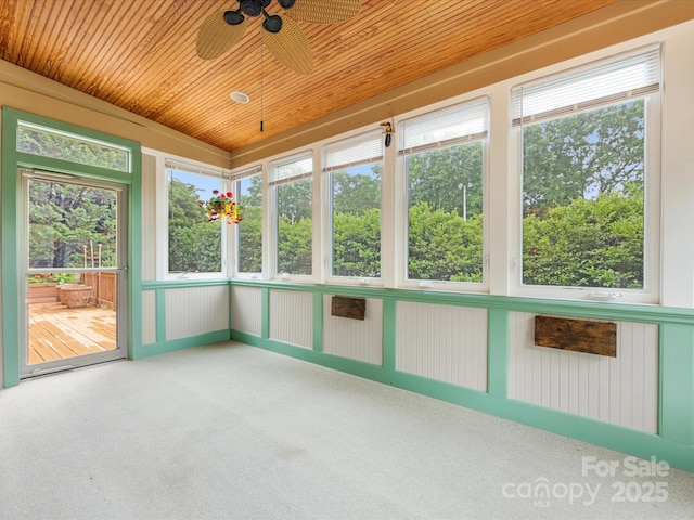 5104 Top Seed Ct, Charlotte, NC 28226 - unfurnished sunroom with ceiling fan, wood ceiling, carpet flooring, and healthy amount of natural light