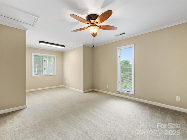 5104 Top Seed Ct, Charlotte, NC 28226 - empty room with light colored carpet, ceiling fan, and crown molding