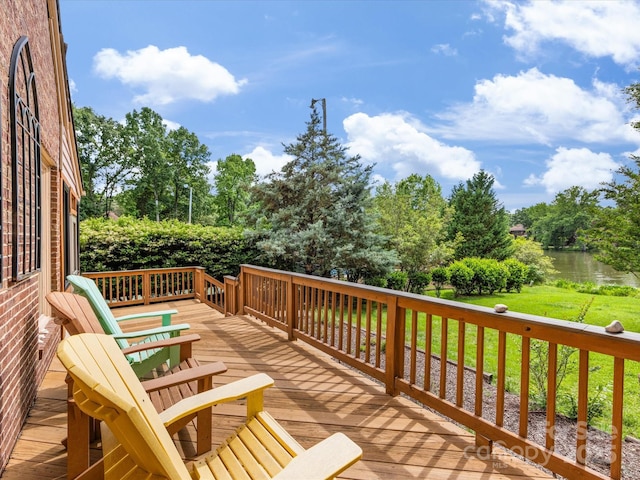 5104 Top Seed Ct, Charlotte, NC 28226 - wooden deck featuring a yard, view of scattered trees, and a water view